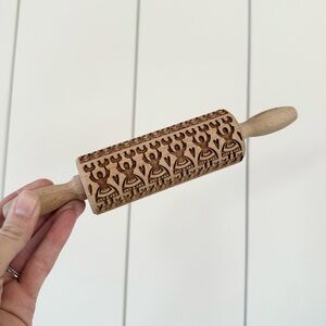 Small Wooden Folk Art Rolling Pin Patterned Rolling Pin